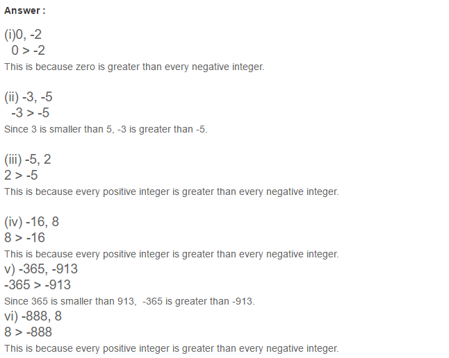 Integers RS Aggarwal Class 6 Maths Solutions Exercise 4A 4.1