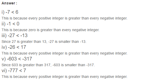 Integers RS Aggarwal Class 6 Maths Solutions Exercise 4A 5.1