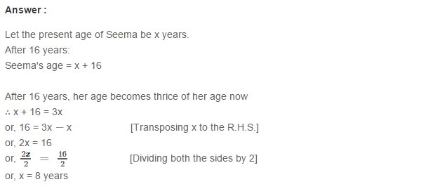 Linear Equation In One Variable RS Aggarwal Class 6 Maths Solutions CCE Test Paper 10.1