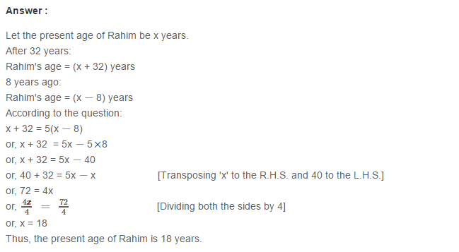 Linear Equation In One Variable RS Aggarwal Class 6 Maths Solutions Ex 9C 1.23