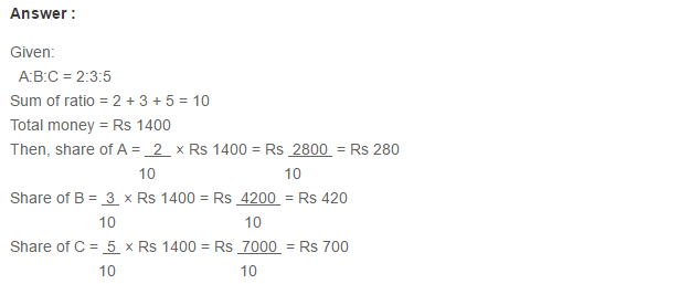 Ratio Proportion and Unitary Method RS Aggarwal Class 6 Maths Solutions CCE Test Paper 3.1