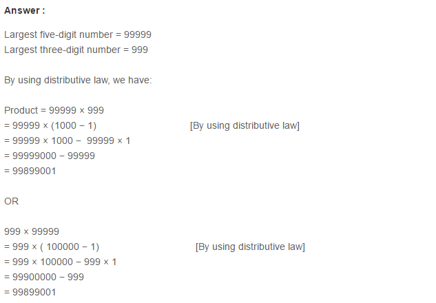 Whole Numbers RS Aggarwal Class 6 Maths Solutions CCE Test Paper 4.1